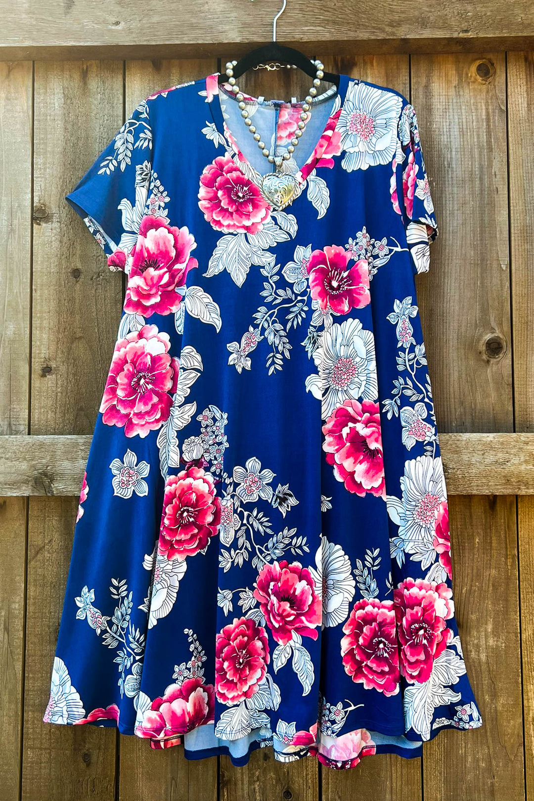A MARVELOUS HOPE FLORAL DRESS TUNIC - NAVY & MULTI-COLOR
