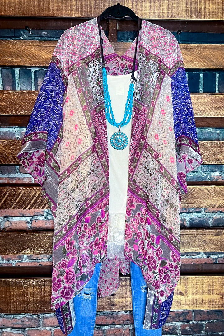 SWEET NOSTALGIA VELVET PINK PURPLE AND MULTI-COLOR KIMONO