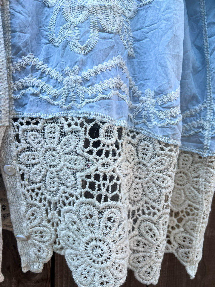 True Love Embroidered Shirt Tunic- Light Blue