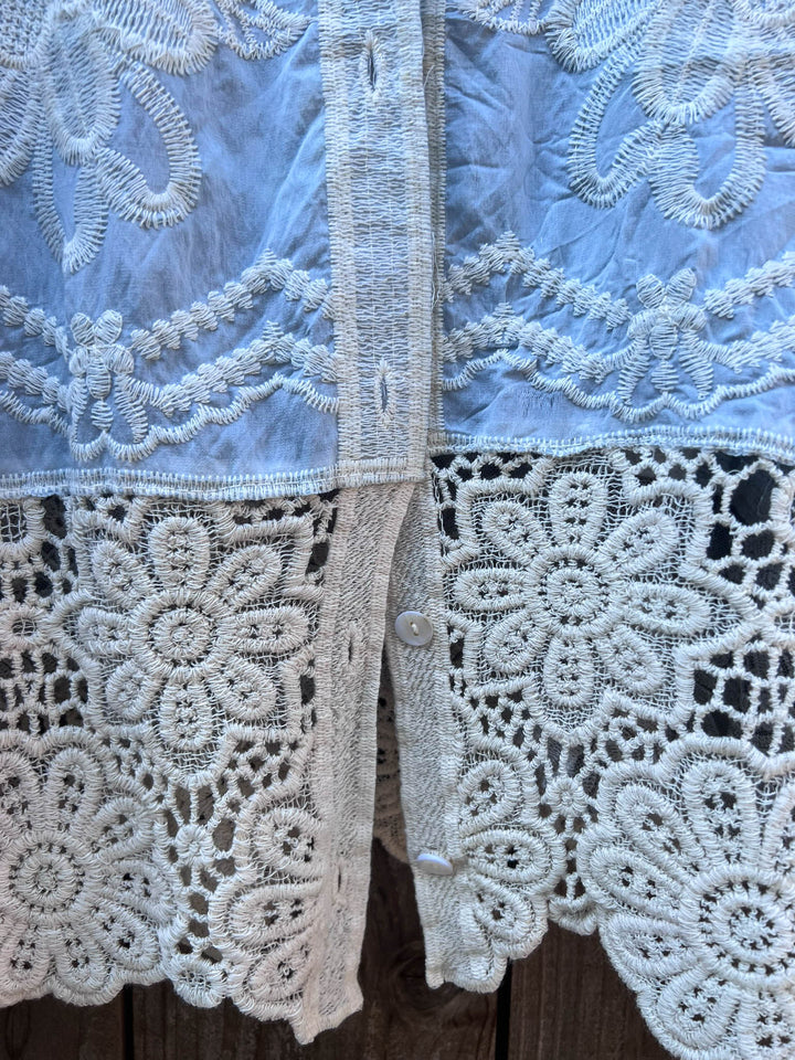 True Love Embroidered Shirt Tunic- Light Blue