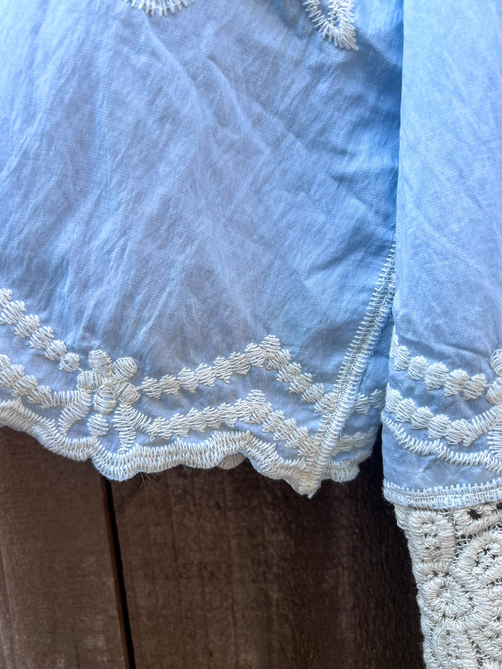 True Love Embroidered Shirt Tunic- Light Blue