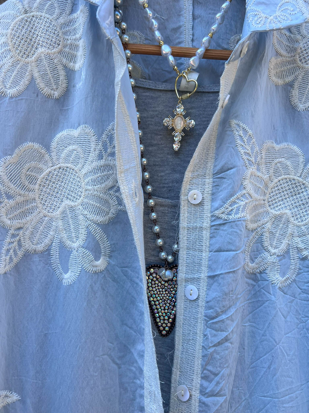 True Love Embroidered Shirt Tunic- Light Blue