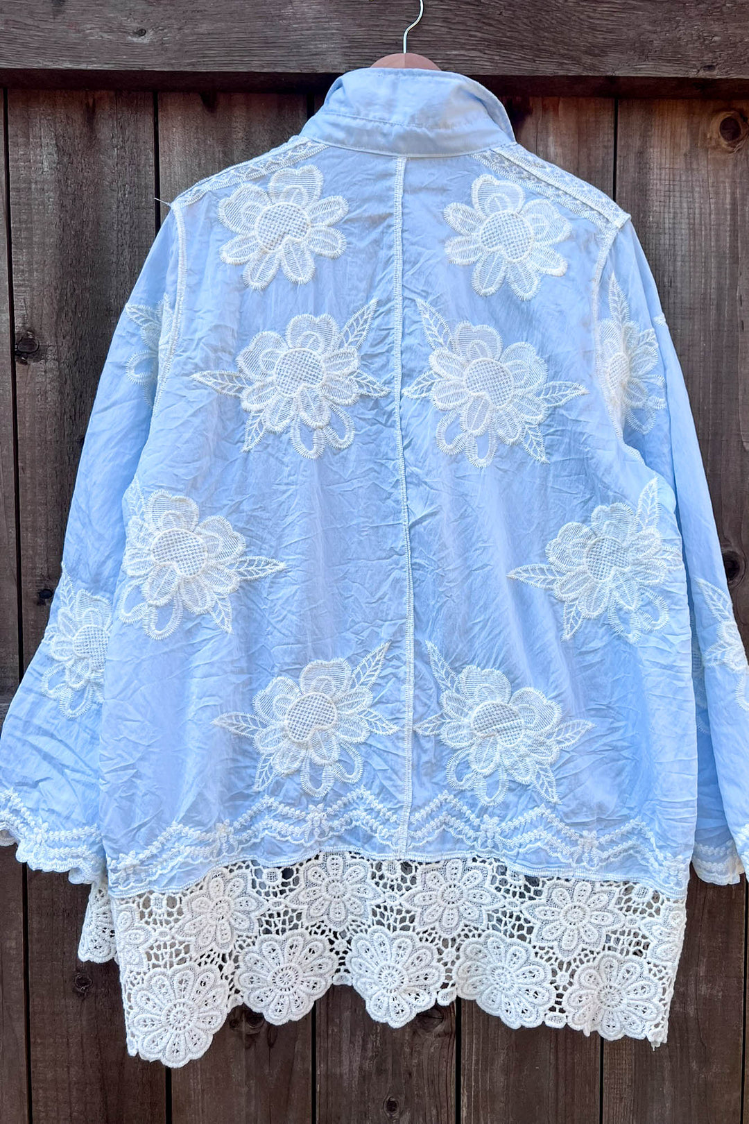 True Love Embroidered Shirt Tunic- Light Blue