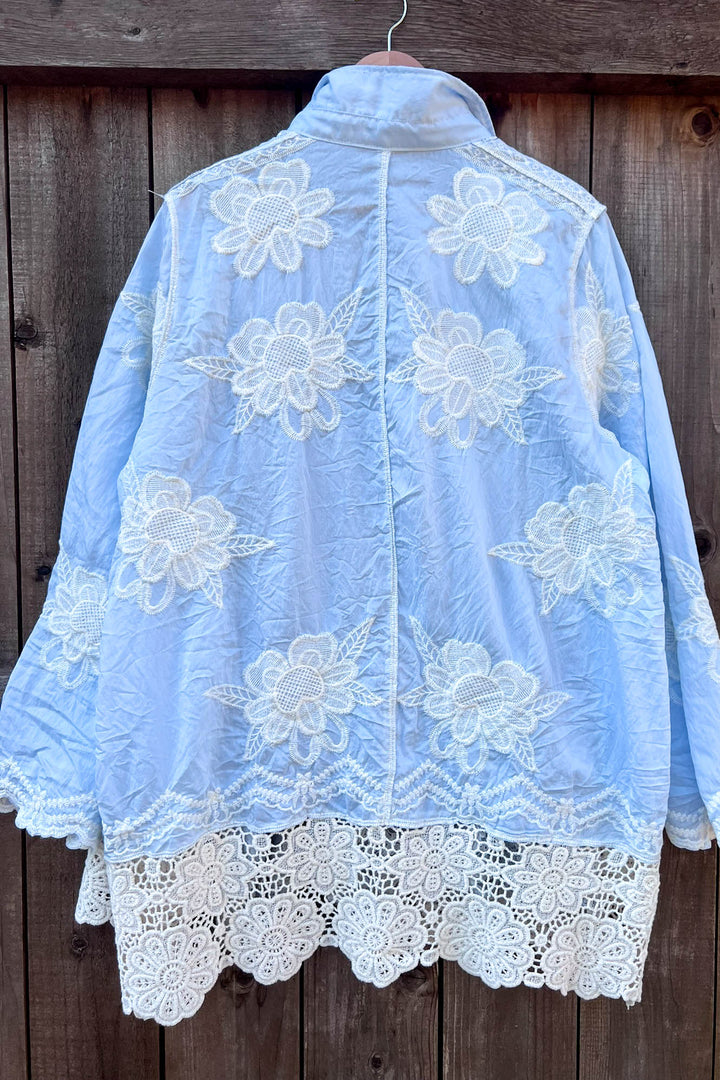 True Love Embroidered Shirt Tunic- Light Blue