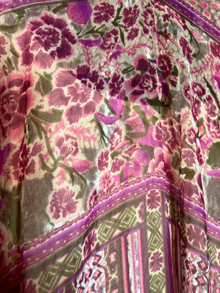 SWEET NOSTALGIA VELVET PINK PURPLE AND MULTI-COLOR KIMONO