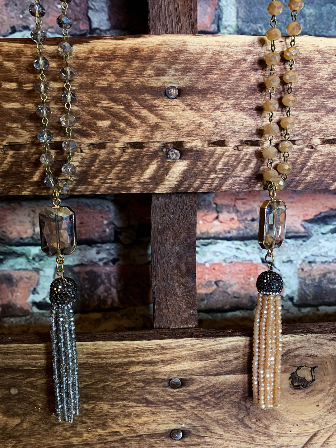 MOONLIGHT INSPIRE CRYSTAL LONG NECKLACE CHAMPAGNE COLOR