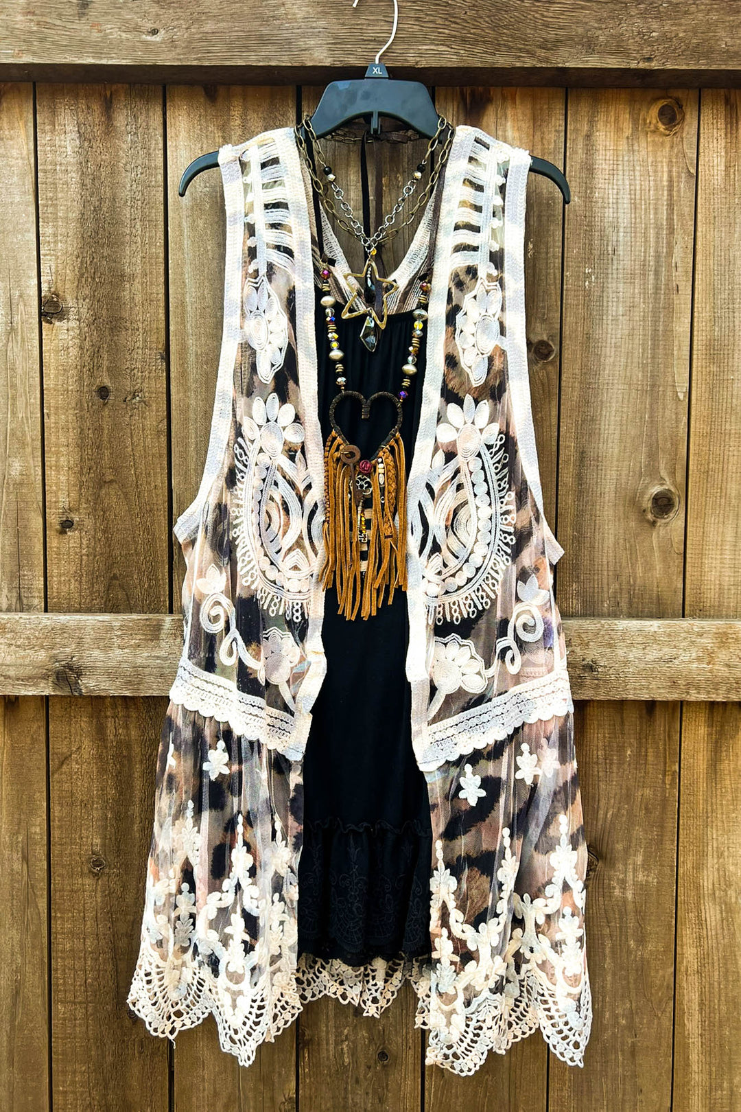 Desert Winds Embroidered Leopard Print Lace Vest