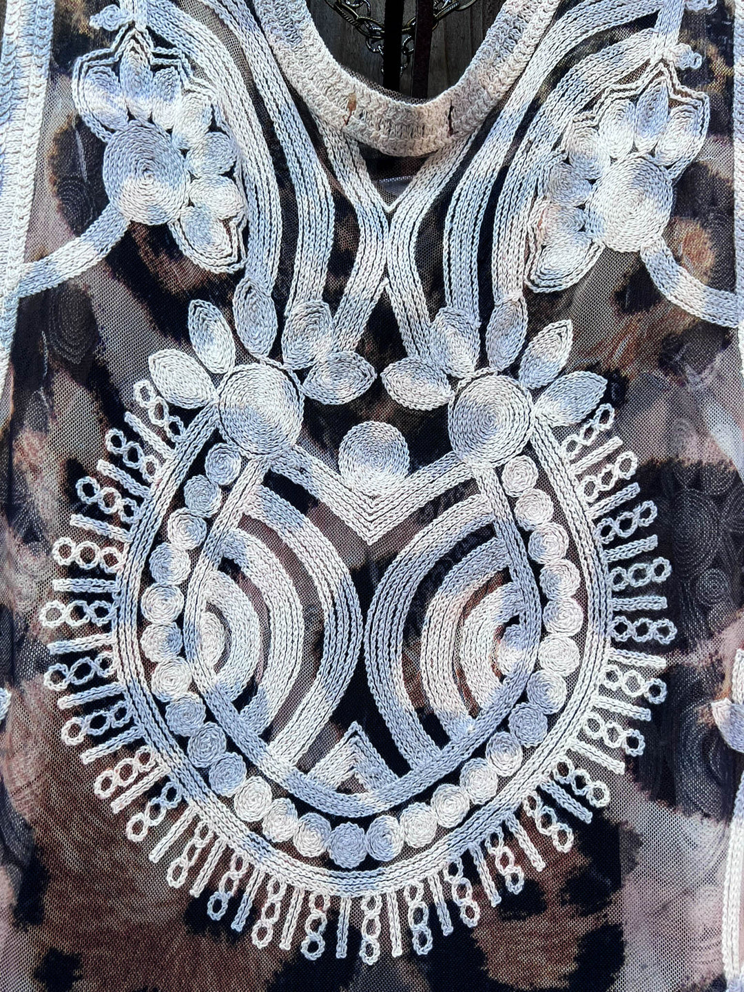 Desert Winds Embroidered Leopard Print Lace Vest
