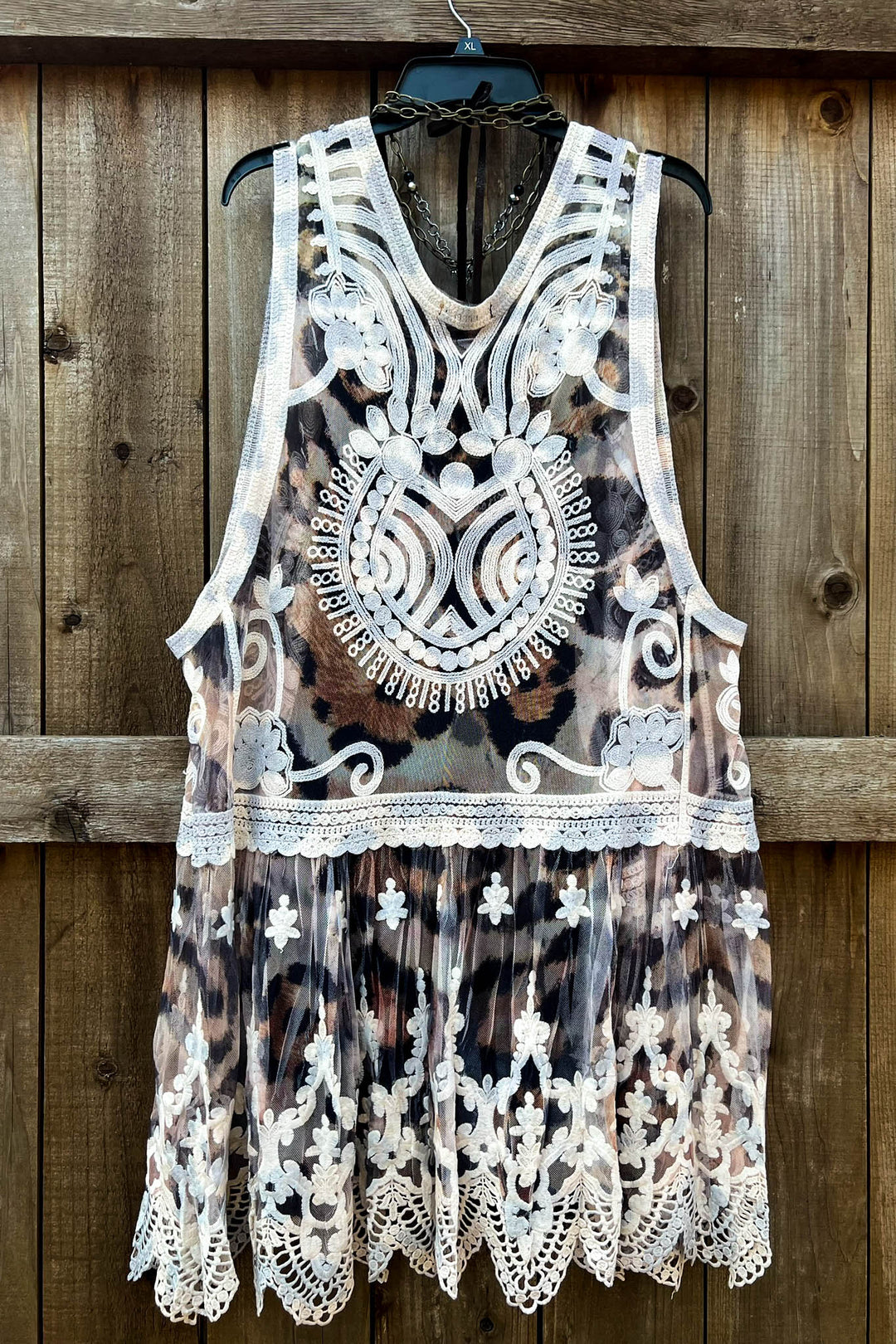 Desert Winds Embroidered Leopard Print Lace Vest