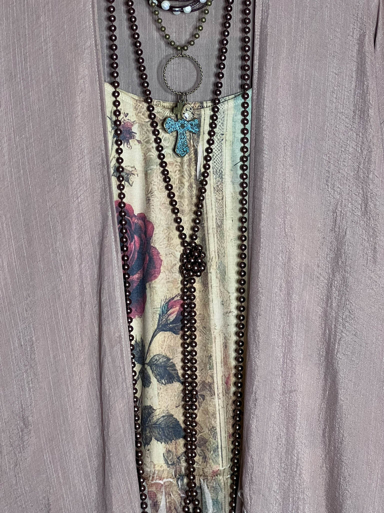 OUR ORIGINAL LOVE BOHO GAUZE FLORAL EMBROIDERED KIMONO IN MOCHA