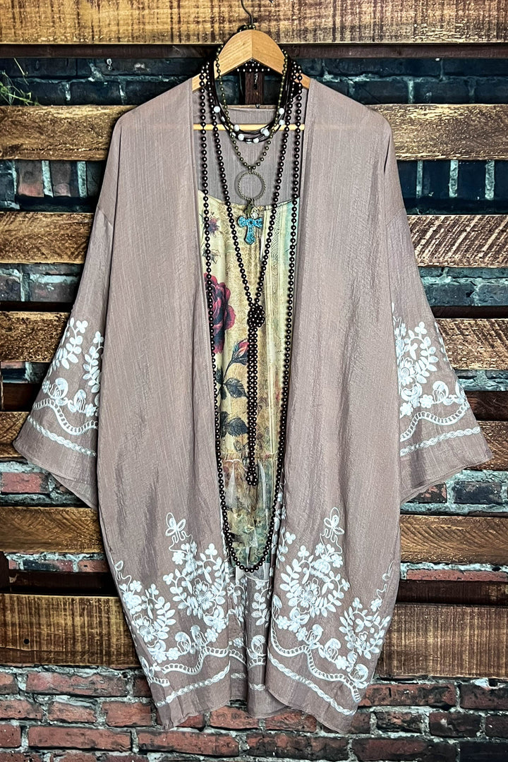Our Original Love Gauze Embroidered Kimono Duster in Light Mocha