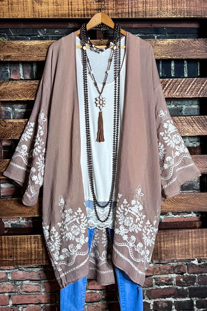 Our Original Love Gauze Embroidered Kimono Duster in Light Mocha