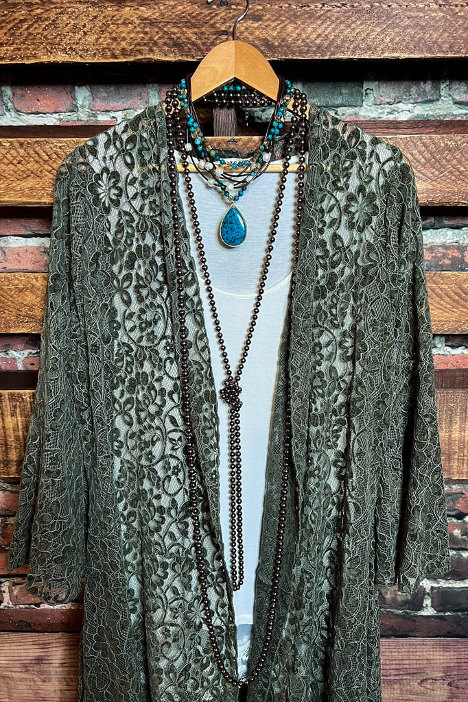 POEM OF LOVE OLIVE VELVET LACE JACKET CARDIGAN