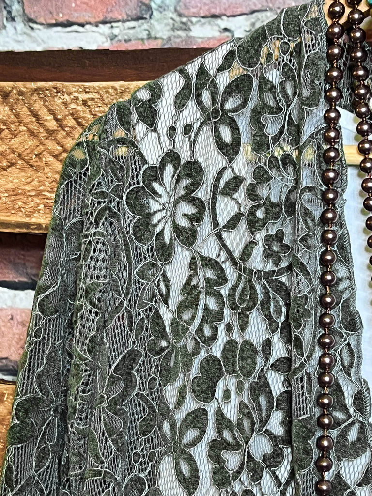 POEM OF LOVE OLIVE VELVET LACE JACKET CARDIGAN