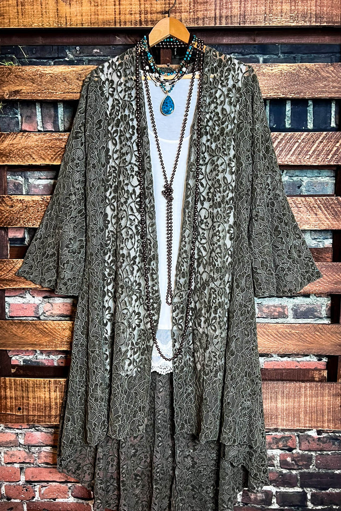 POEM OF LOVE OLIVE VELVET LACE JACKET CARDIGAN