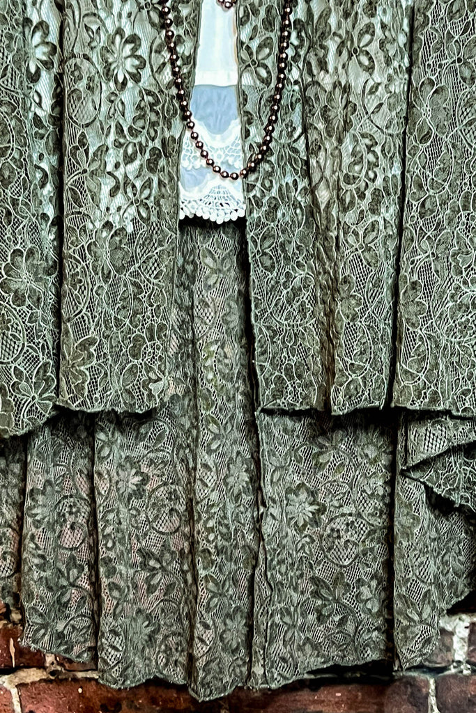 POEM OF LOVE OLIVE VELVET LACE JACKET CARDIGAN