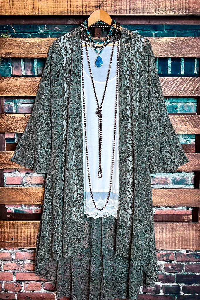 POEM OF LOVE OLIVE VELVET LACE JACKET CARDIGAN