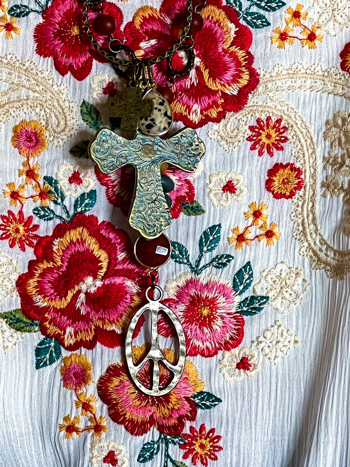 There You Go Vintage Boho Embroidered Top - Ivory
