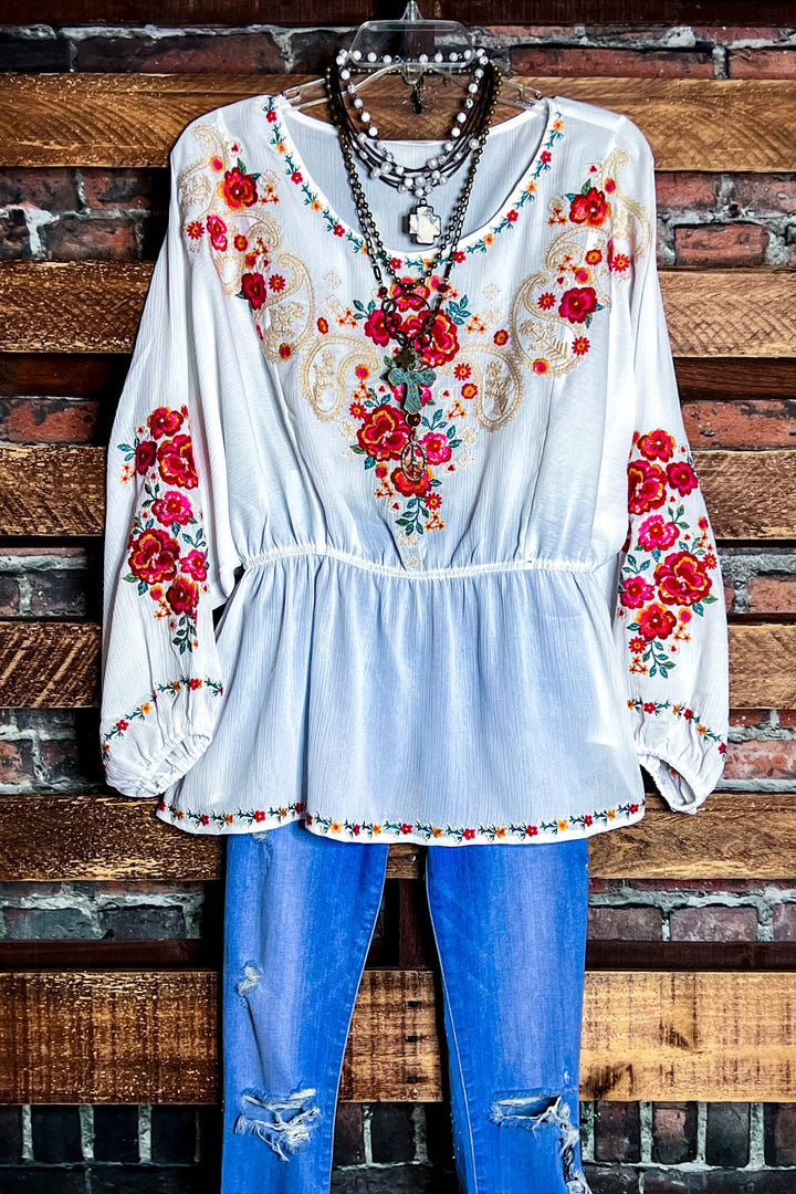 There You Go Vintage Boho Embroidered Top - Ivory
