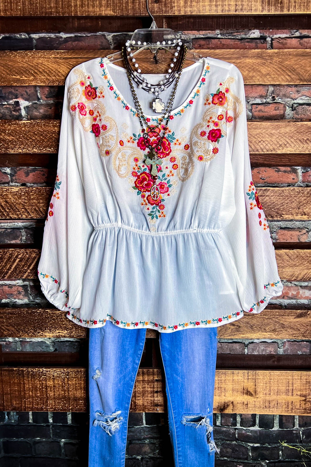 There You Go Vintage Boho Embroidered Top - Ivory