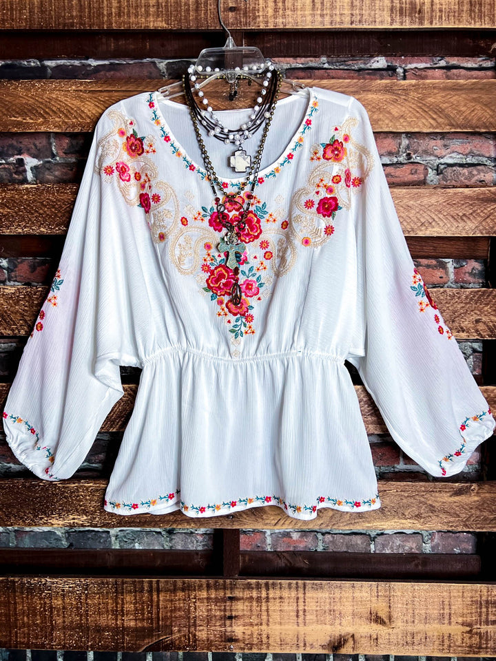 There You Go Vintage Boho Embroidered Top - Ivory