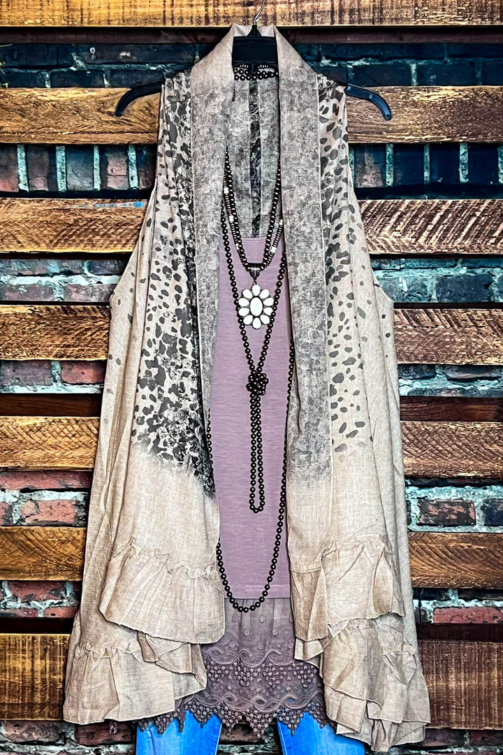 A LITTLE WILD AT HEART VEST ROSES LEOPARD E TAUPE