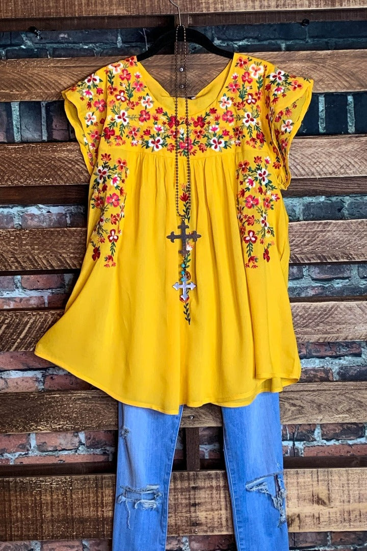 Moving On To Better Days Embroidered Top in Yellow