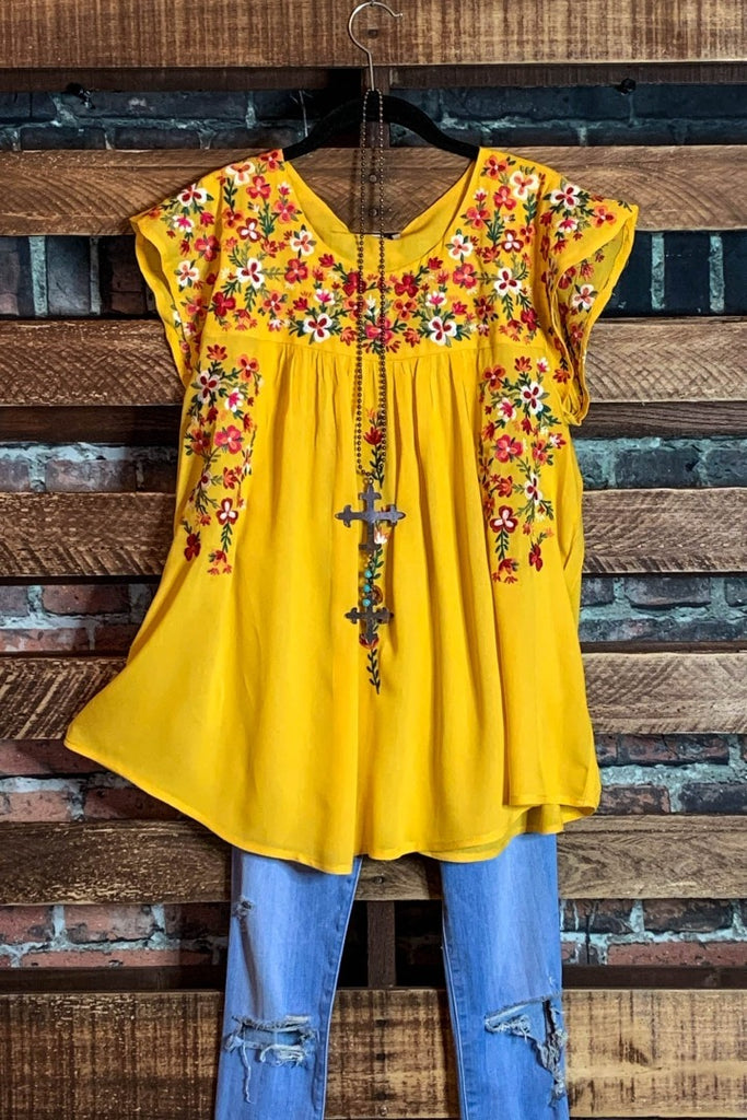 Joyful Celebration Embroidered Blouse in Lemon