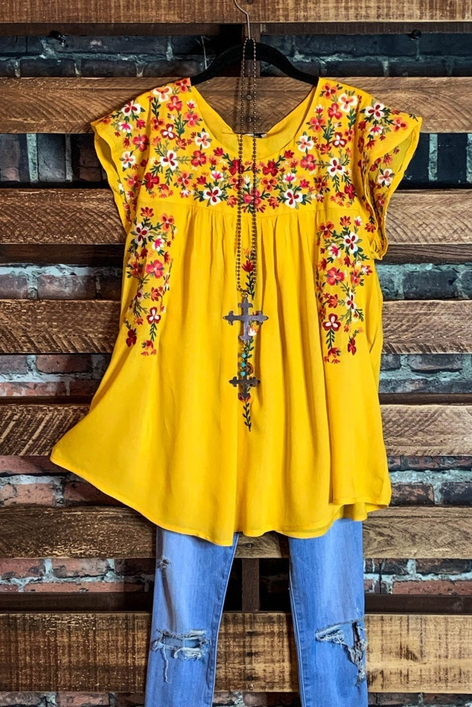 Joyful Celebration Embroidered Blouse in Lemon