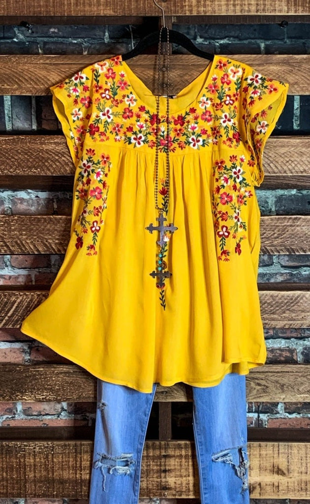 Joyful Celebration Embroidered Blouse in Lemon