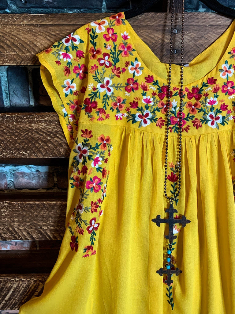 Joyful Celebration Embroidered Blouse in Lemon