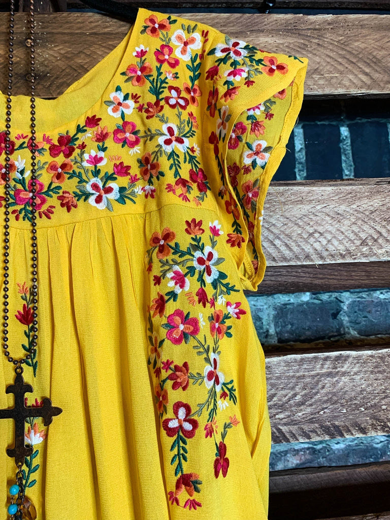 Joyful Celebration Embroidered Blouse in Lemon