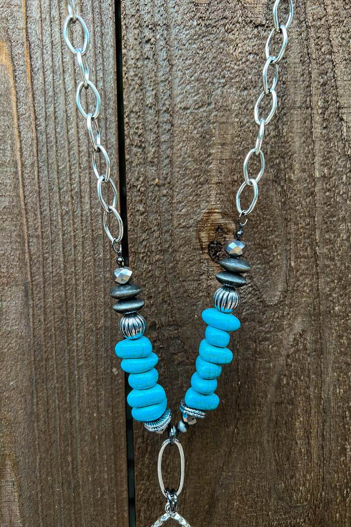 BEAUTIFUL THINGS CONCHO NECKLACE IN BLUE TURQUOISE