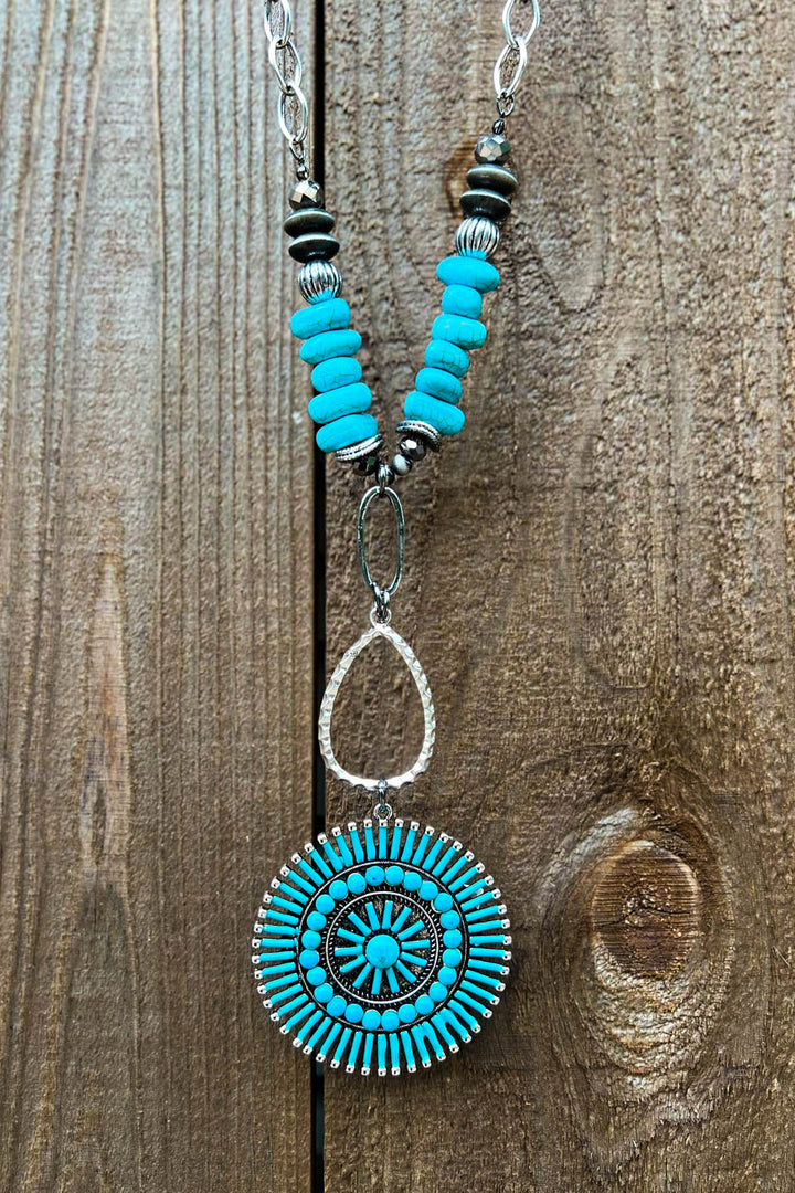 BEAUTIFUL THINGS CONCHO NECKLACE IN BLUE TURQUOISE