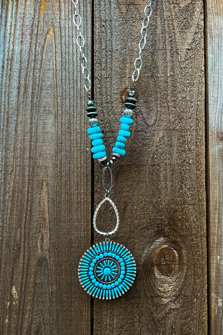 BEAUTIFUL THINGS CONCHO NECKLACE IN BLUE TURQUOISE