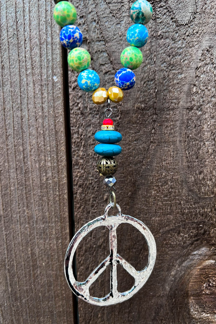 Peace & Love Multi-Color Beads Boho Necklace