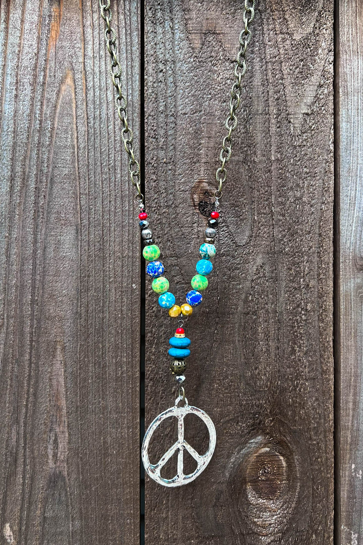 Peace & Love Multi-Color Beads Boho Necklace