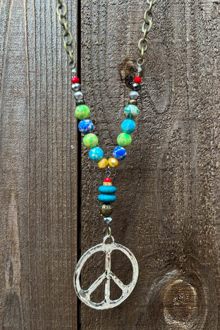 Peace & Love Multi-Color Beads Boho Necklace