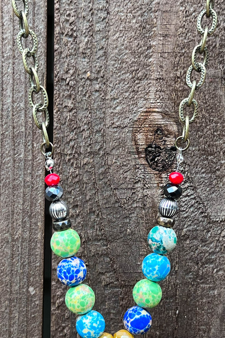 Peace & Love Multi-Color Beads Boho Necklace