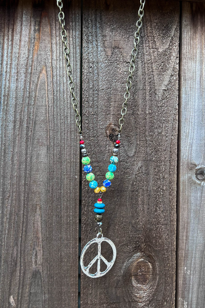 Peace & Love Multi-Color Beads Boho Necklace