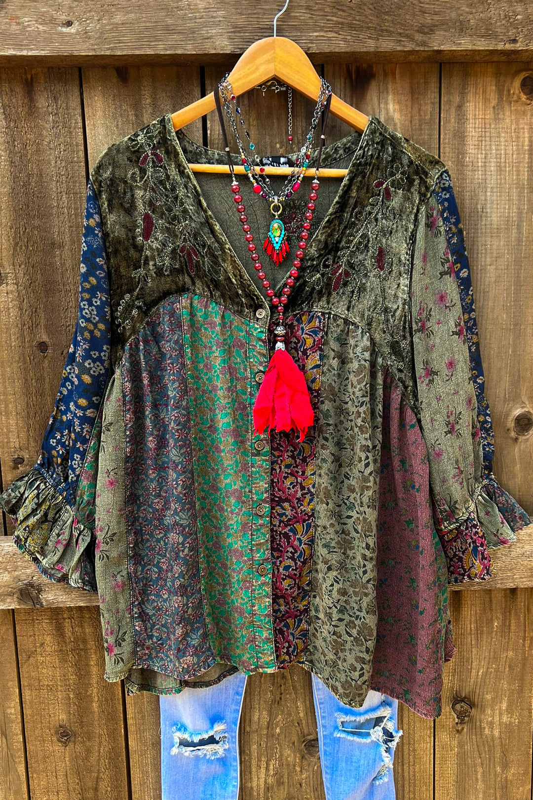 Trellis Winds Patchwork Multi-Color Top