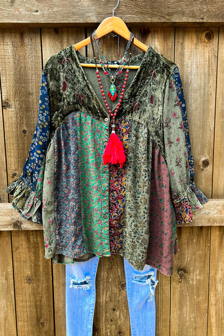 Trellis Winds Patchwork Multi-Color Top