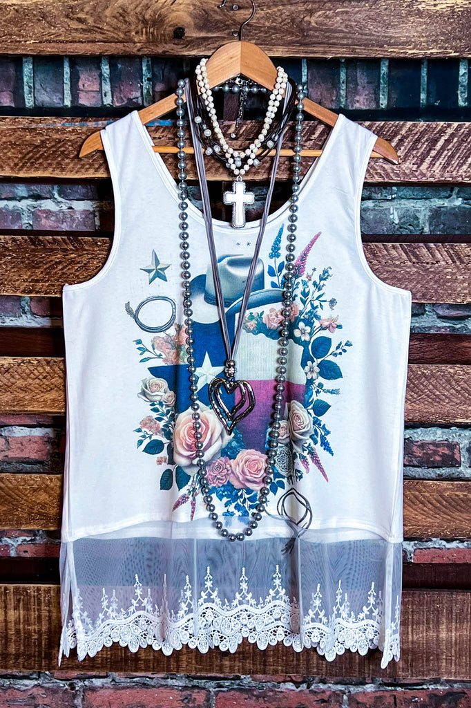 Fab Texas Lace Layer Tank Top in Multi-Color