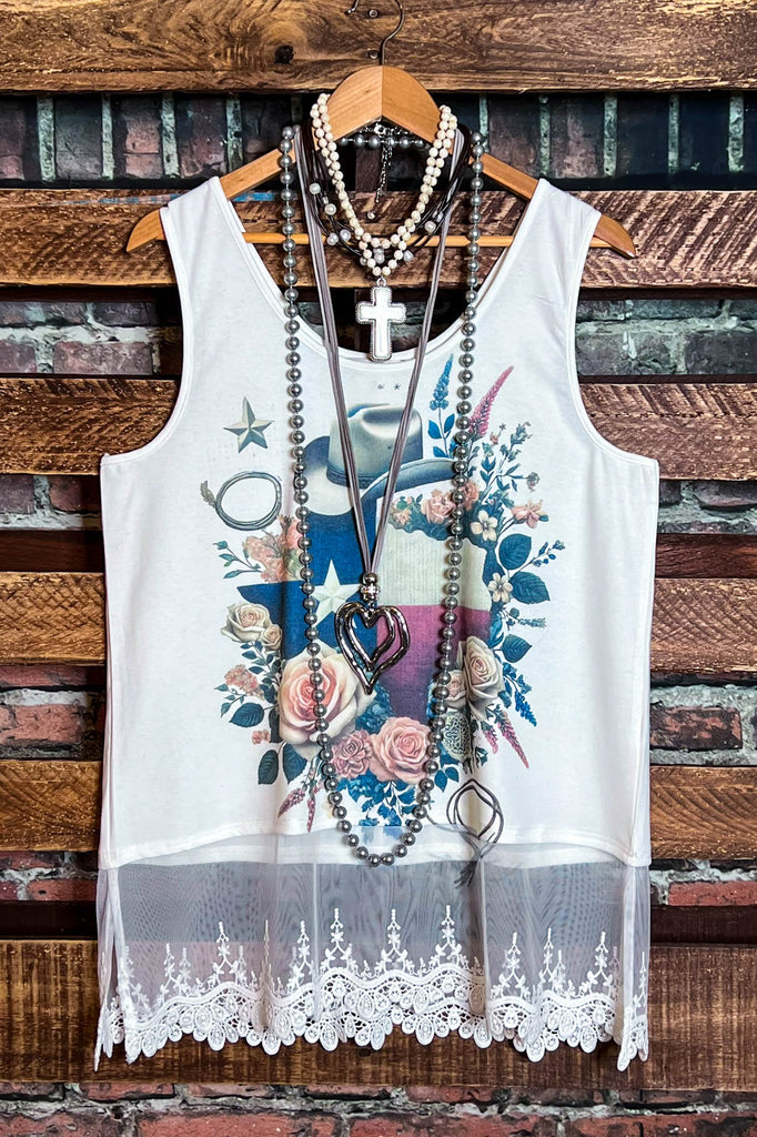 Fab Texas Lace Layer Tank Top in Multi-Color