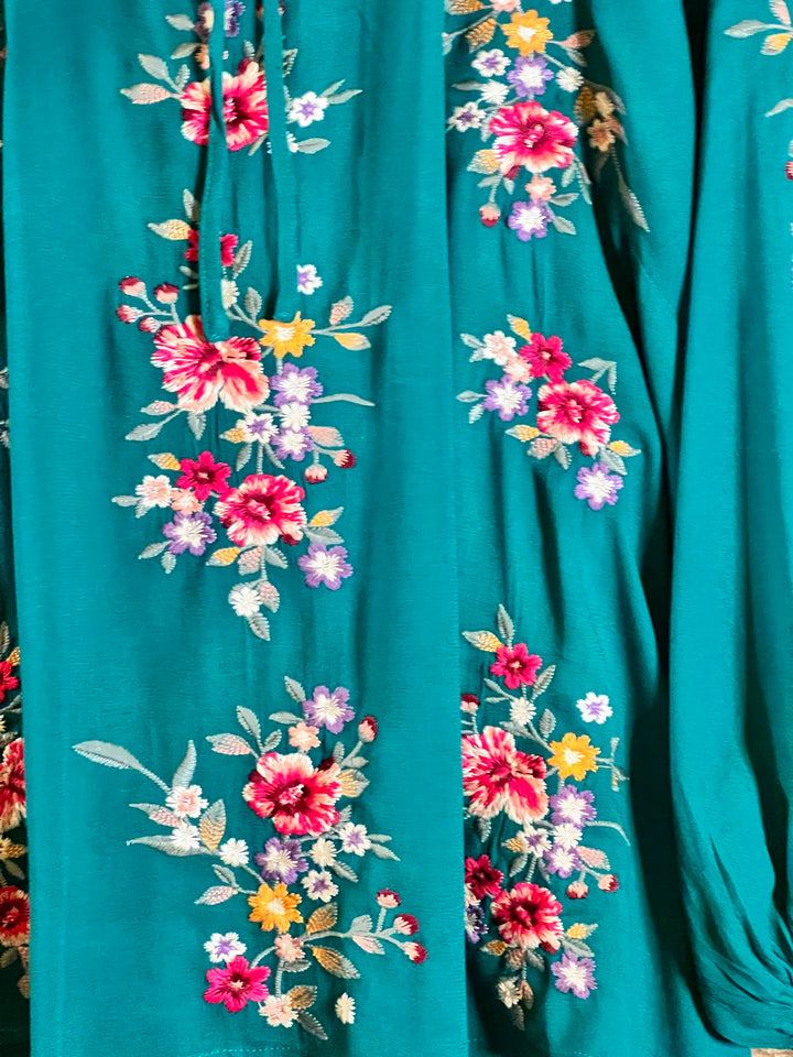 ESSENCE OF LOVE TEAL EMBROIDERED BLOUSE -------SALE