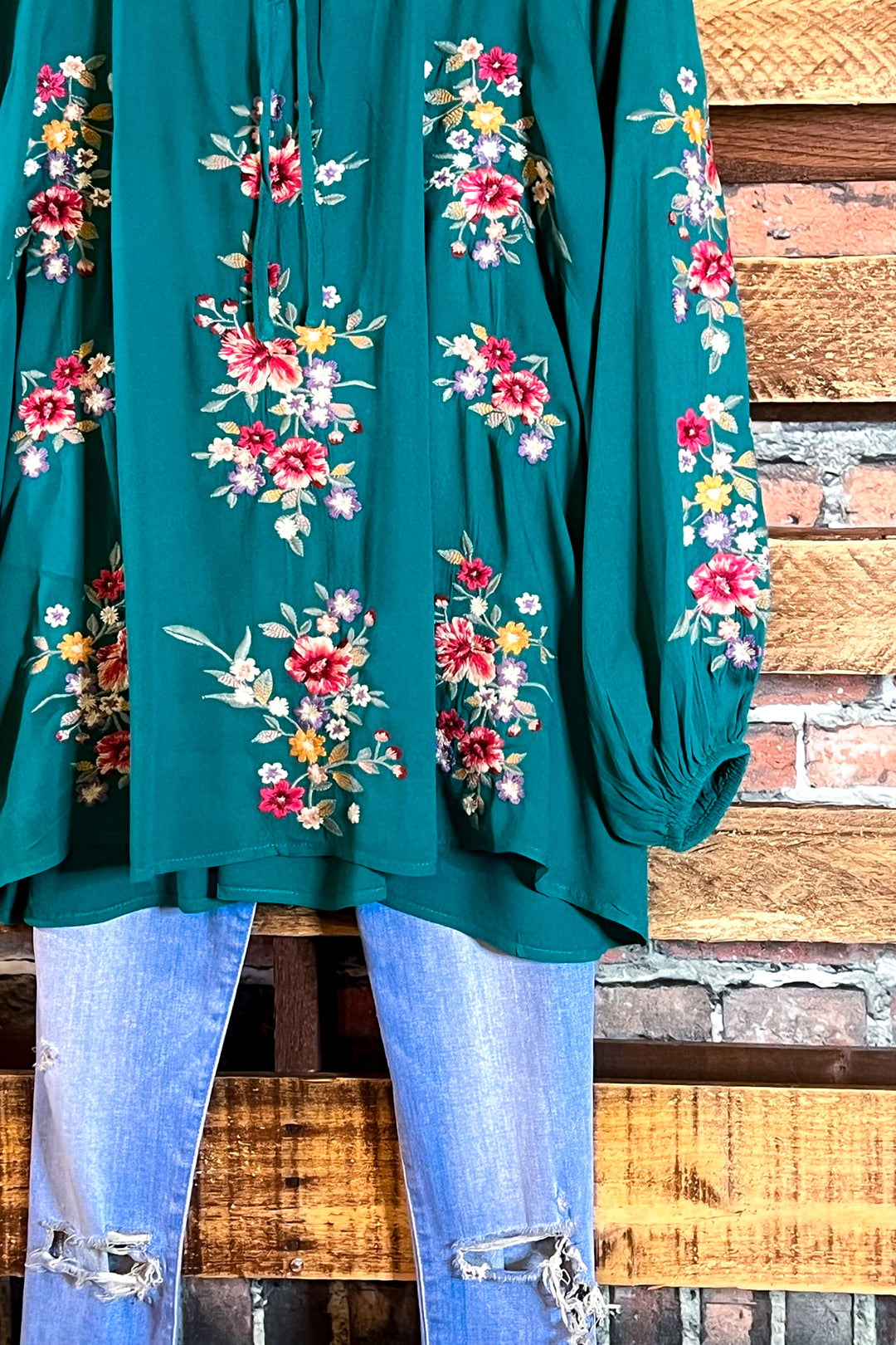 ESSENCE OF LOVE TEAL EMBROIDERED BLOUSE -------SALE