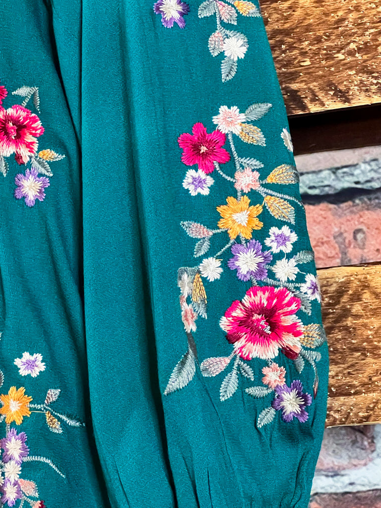 ESSENCE OF LOVE TEAL EMBROIDERED BLOUSE -------SALE