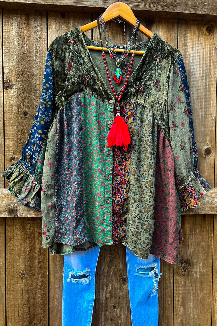 Trellis Winds Patchwork Multi-Color Top