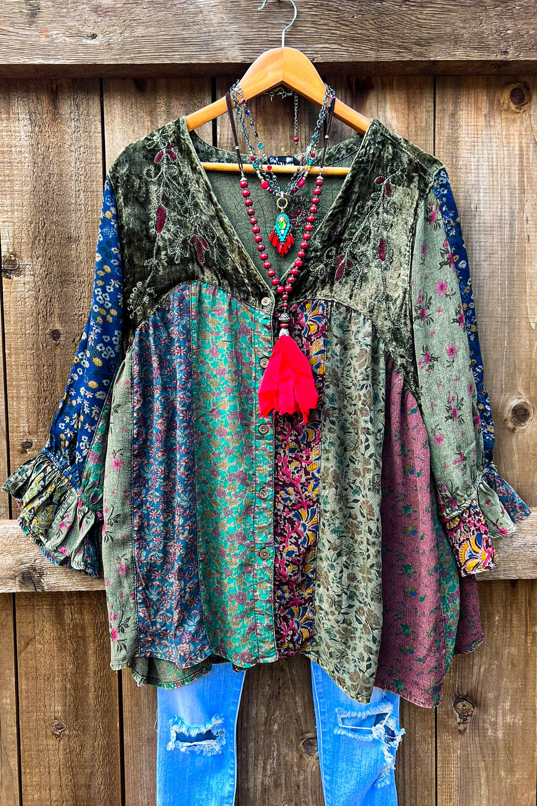 Trellis Winds Patchwork Multi-Color Top