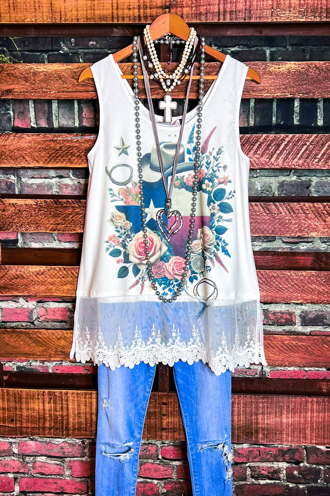 Fab Texas Lace Layer Tank Top in Multi-Color